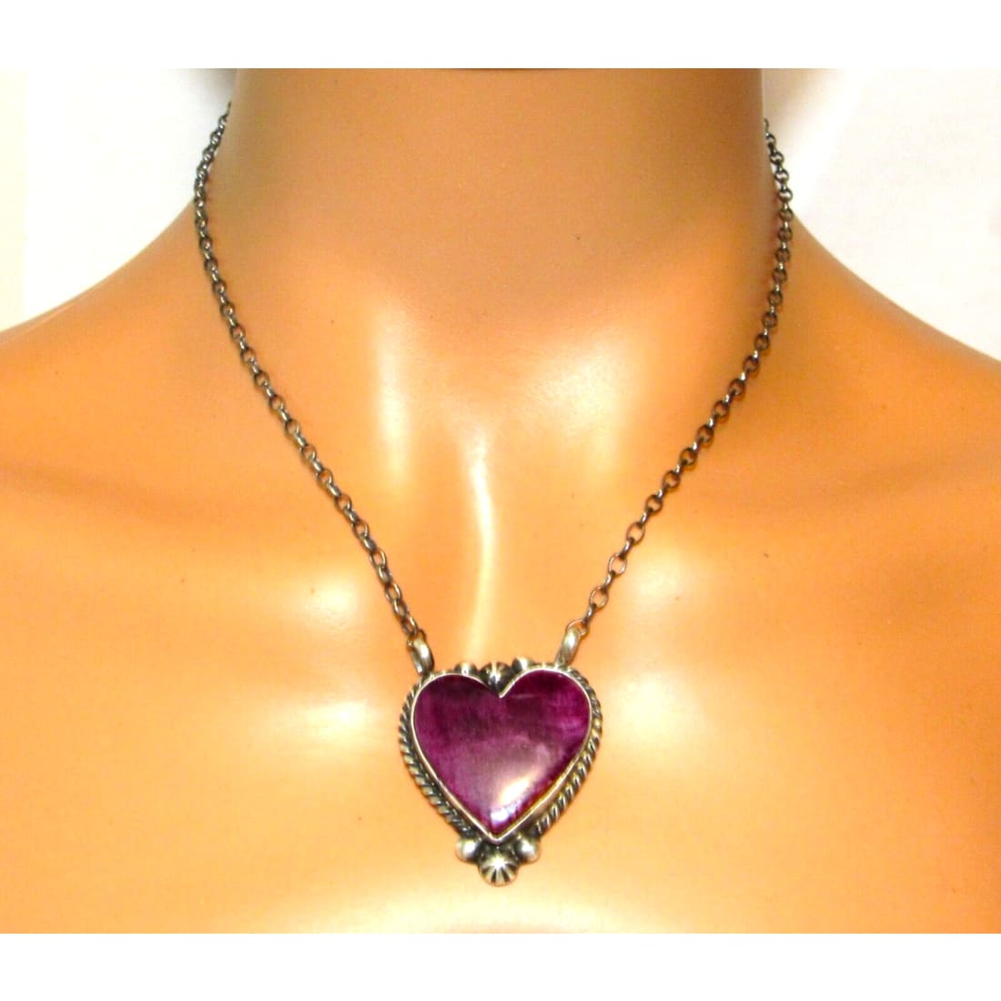 Navajo Purple Spiny Heart Bar Necklace Sterling Silver