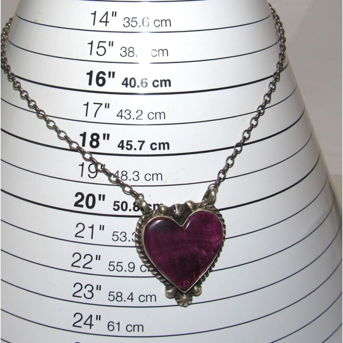 Navajo Purple Spiny Heart Bar Necklace Sterling Silver