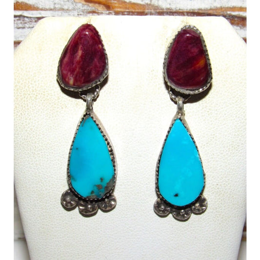 Navajo Purple Spiny Kingman Turquoise Dangle Earrings