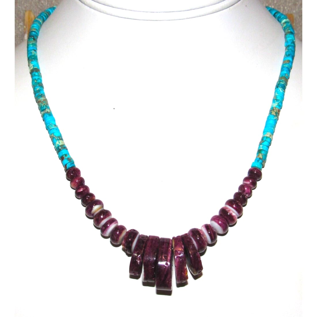 Navajo Purple Spiny Oyster Kingman Turquoise Heishi Necklace