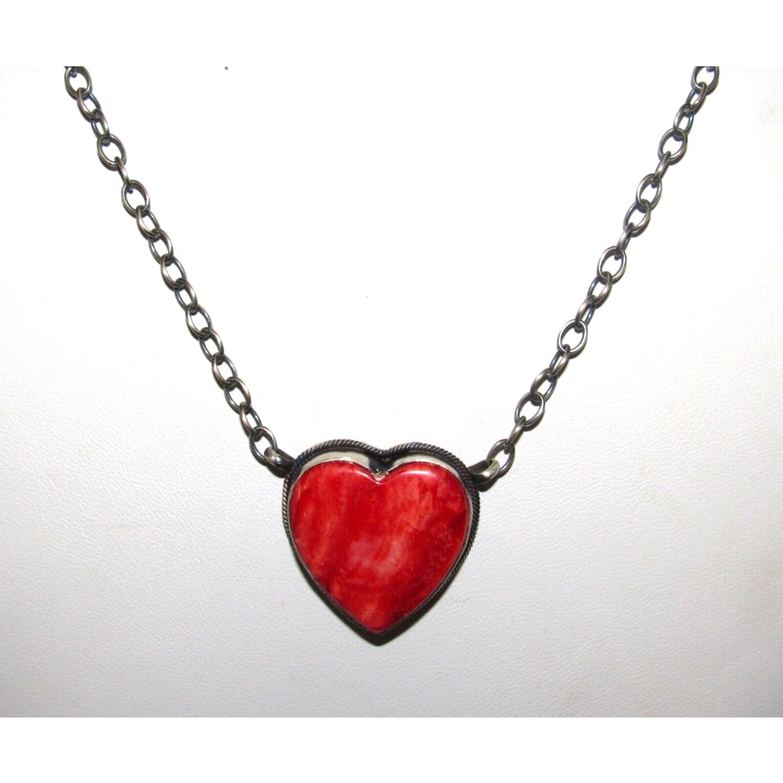 Navajo Red Spiny Heart Bar Necklace Sterling Silver Native