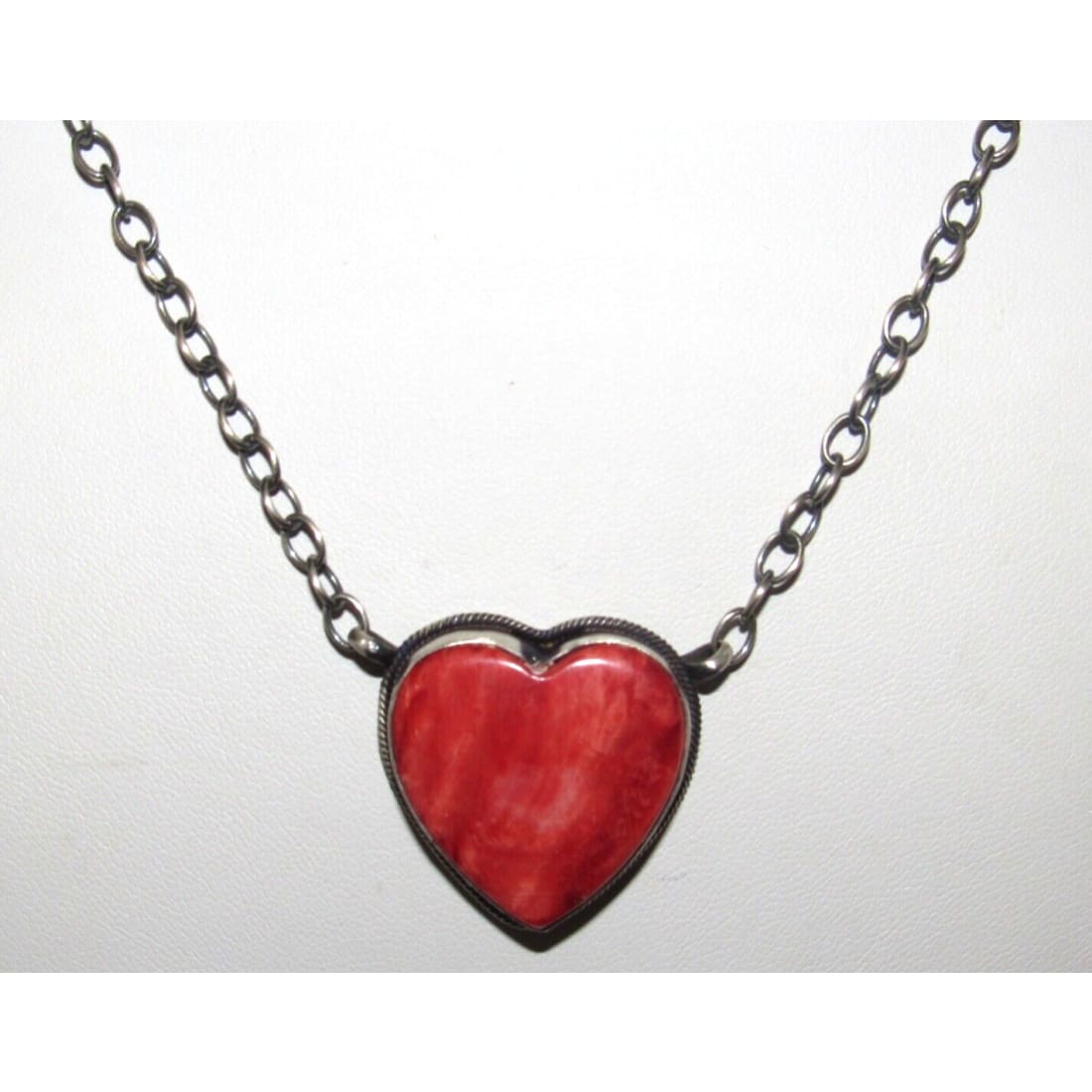 Navajo Red Spiny Heart Bar Necklace Sterling Silver Native