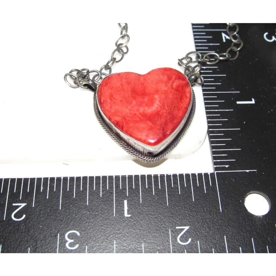 Navajo Red Spiny Heart Bar Necklace Sterling Silver Native