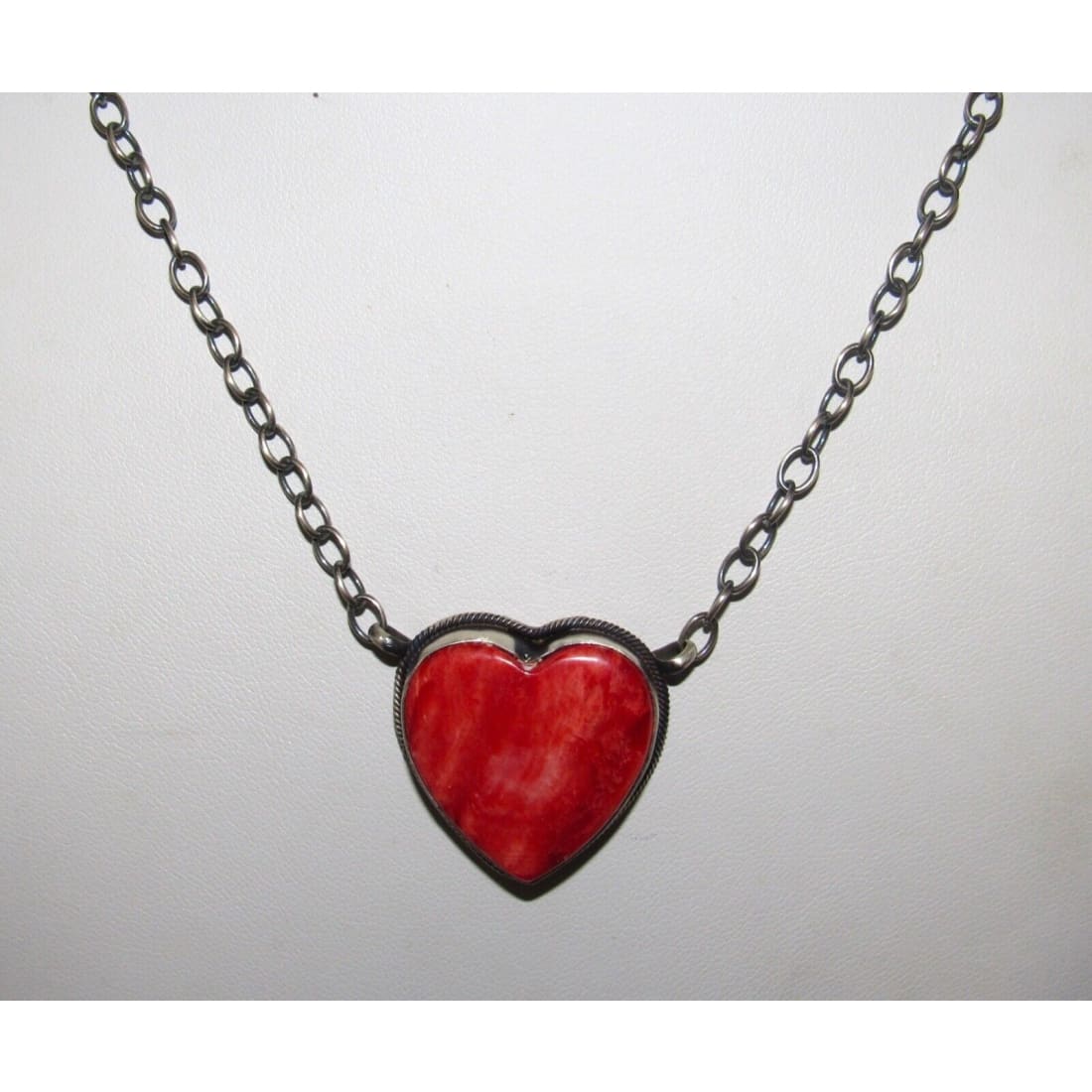 Navajo Red Spiny Heart Bar Necklace Sterling Silver Native