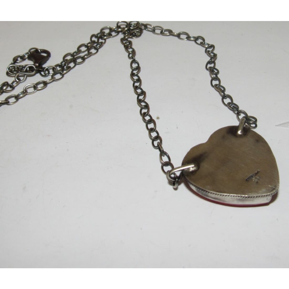 Navajo Red Spiny Heart Bar Necklace Sterling Silver Native