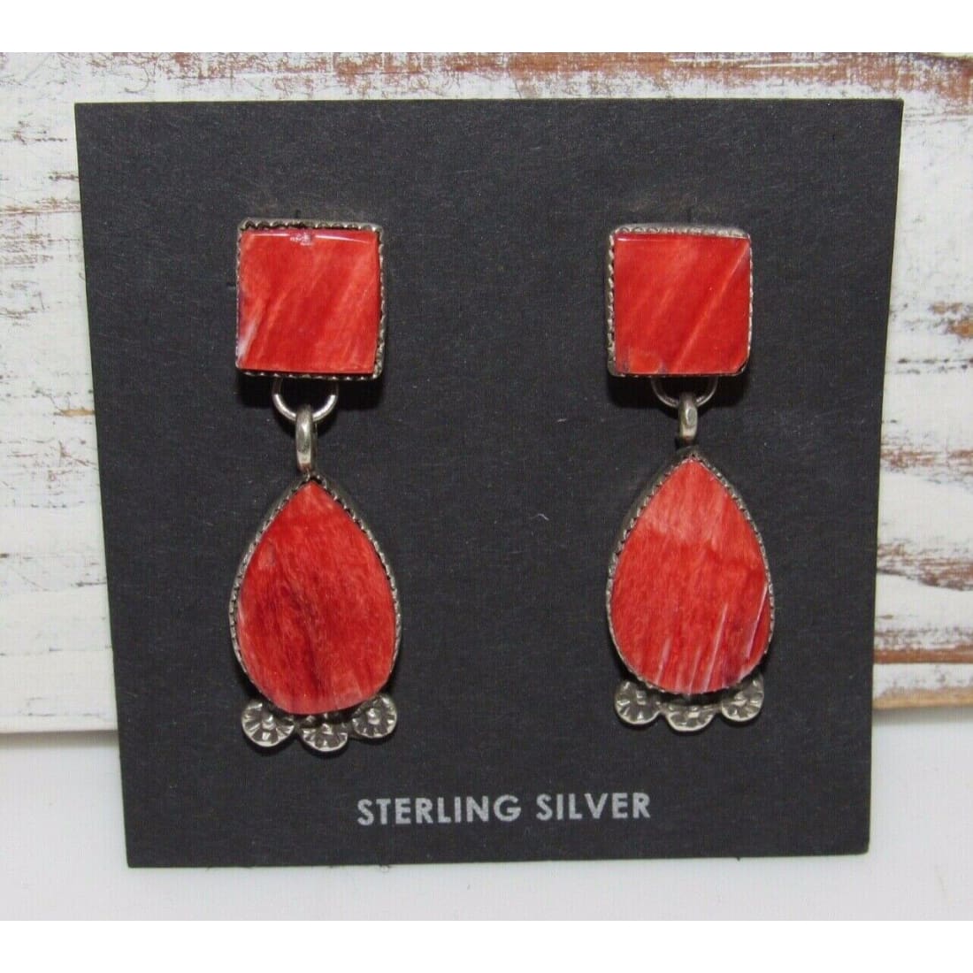 Navajo Red Spiny Oyster Sterling Silver Dangle Statement