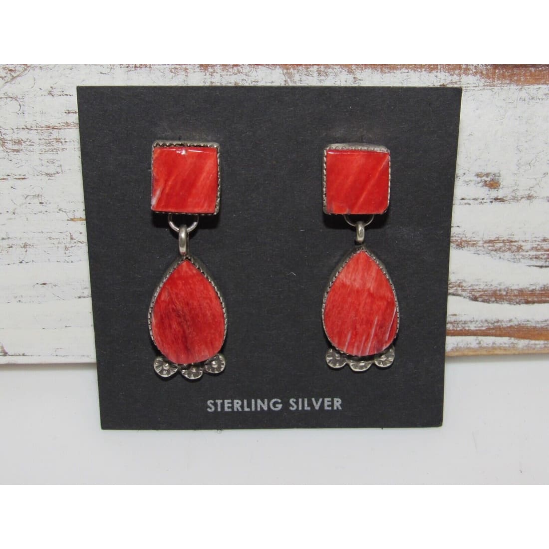 Navajo Red Spiny Oyster Sterling Silver Dangle Statement