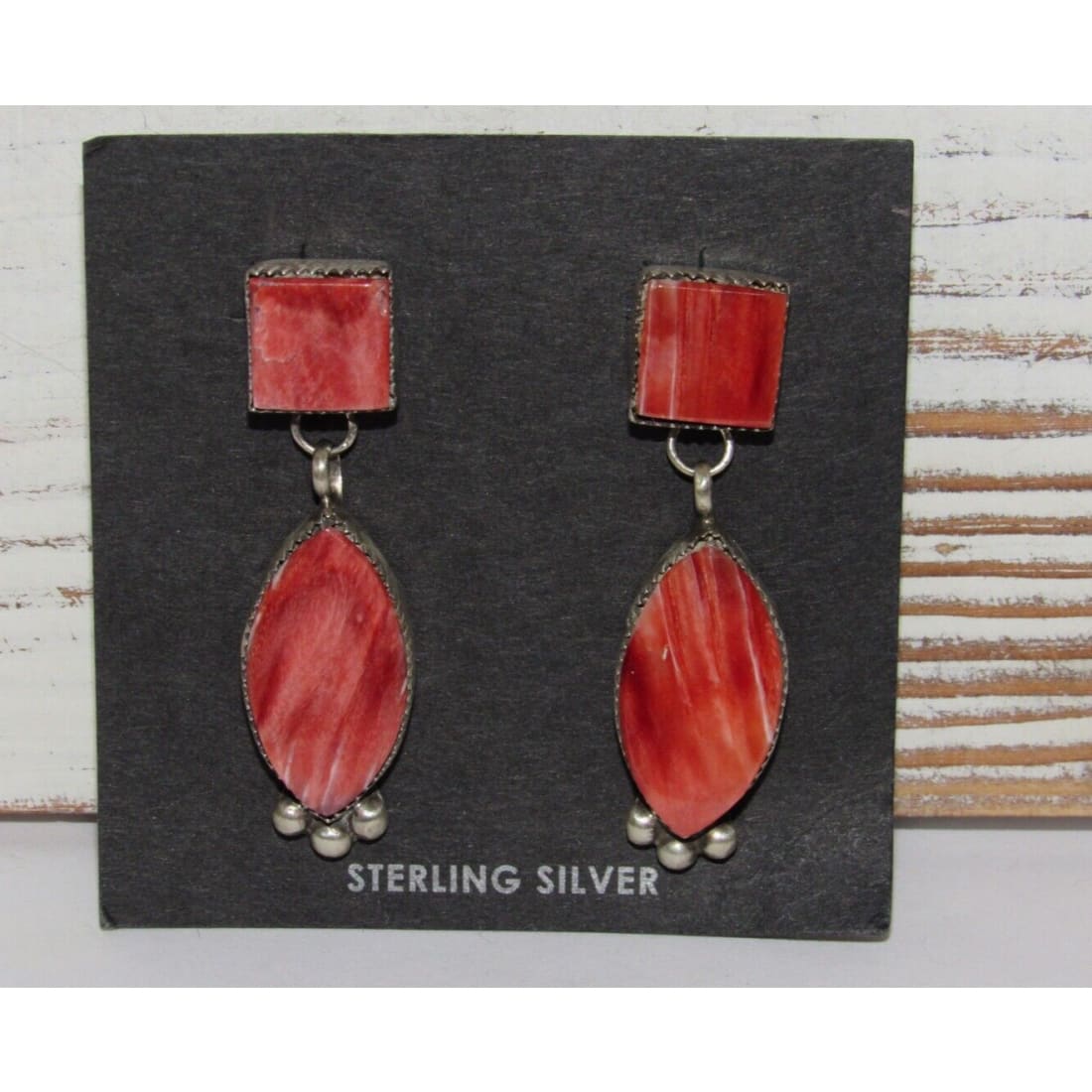 Navajo Red Spiny Oyster Sterling Silver Dangle Statement
