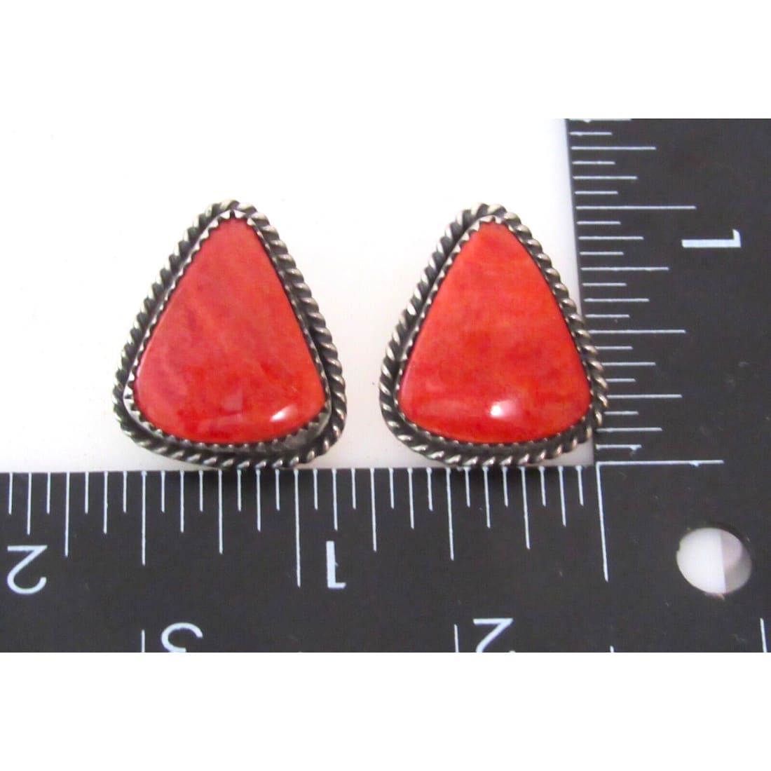 Navajo Red Spiny Post Earrings Sterling Silver F Platero