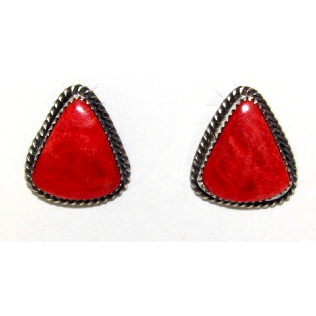 Navajo Red Spiny Post Earrings Sterling Silver F Platero