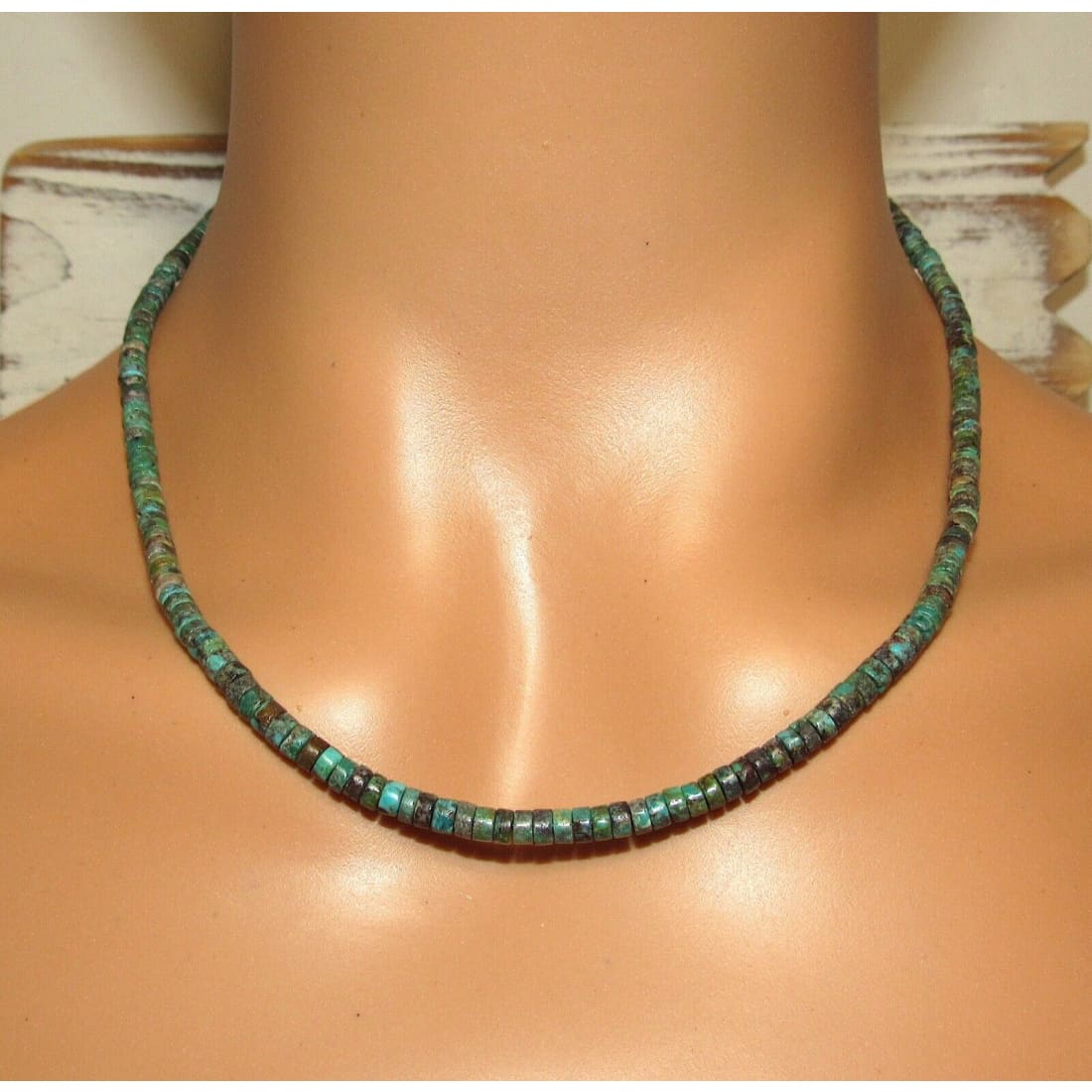 Navajo Rolled Turquoise Heishi Choker Necklace Native