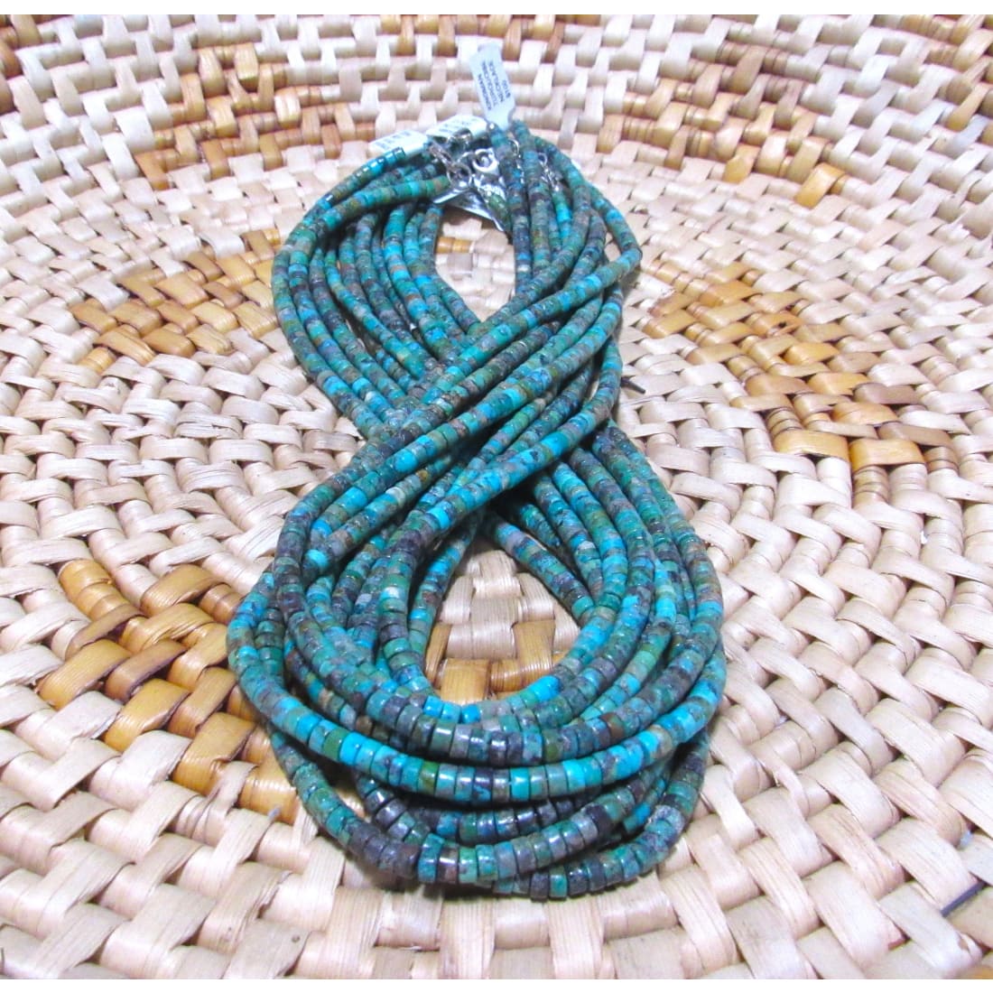 Navajo Rolled Turquoise Heishi Necklace One Strand 18L