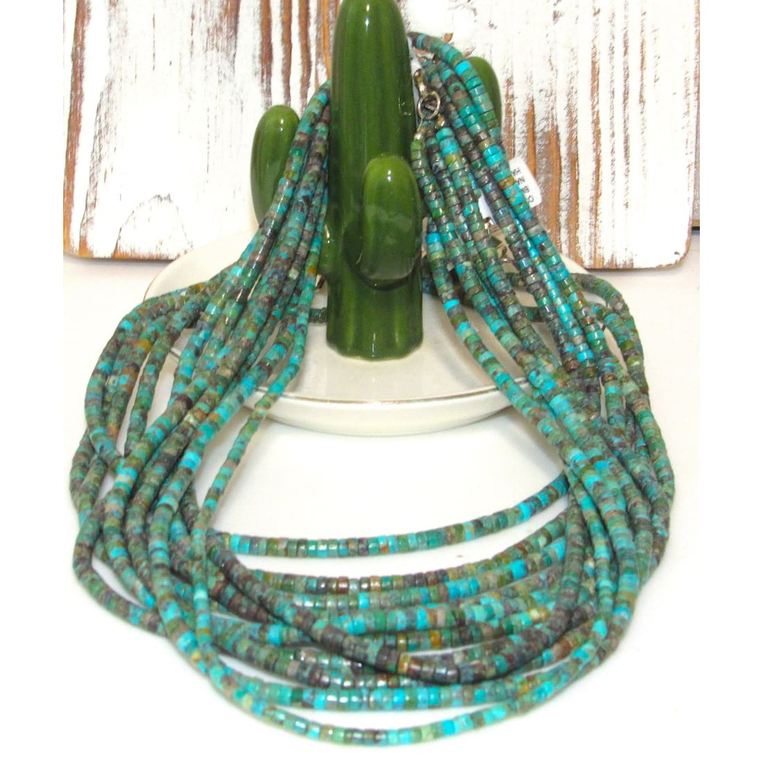 Navajo Rolled Turquoise Heishi Necklace One Strand 18L