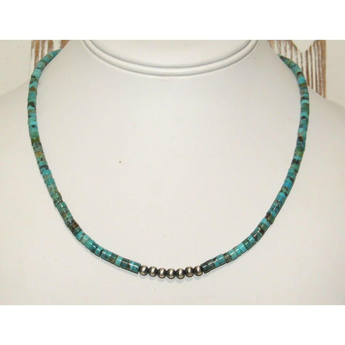 Navajo Rolled Turquoise & Sterling Beads Heishi Choker