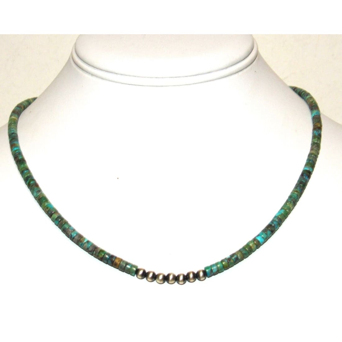 Navajo Rolled Turquoise & Sterling Beads Heishi Choker
