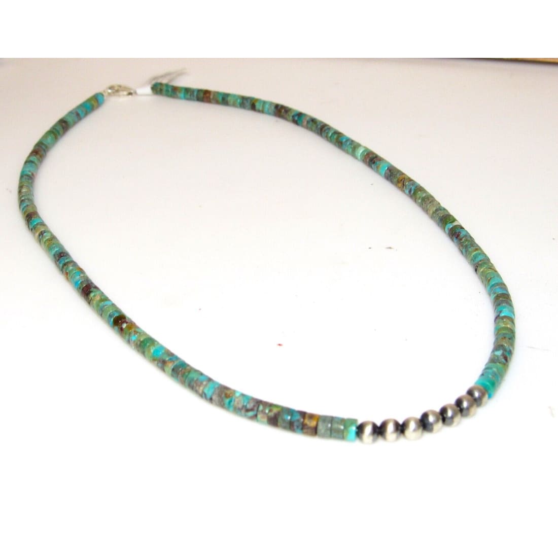 Navajo Rolled Turquoise & Sterling Beads Heishi Choker