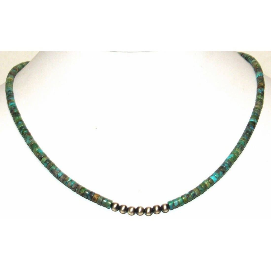 Navajo Rolled Turquoise & Sterling Beads Heishi Choker