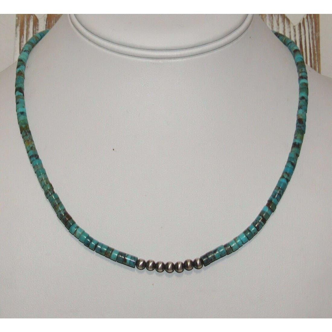 Navajo Rolled Turquoise & Sterling Beads Heishi Choker