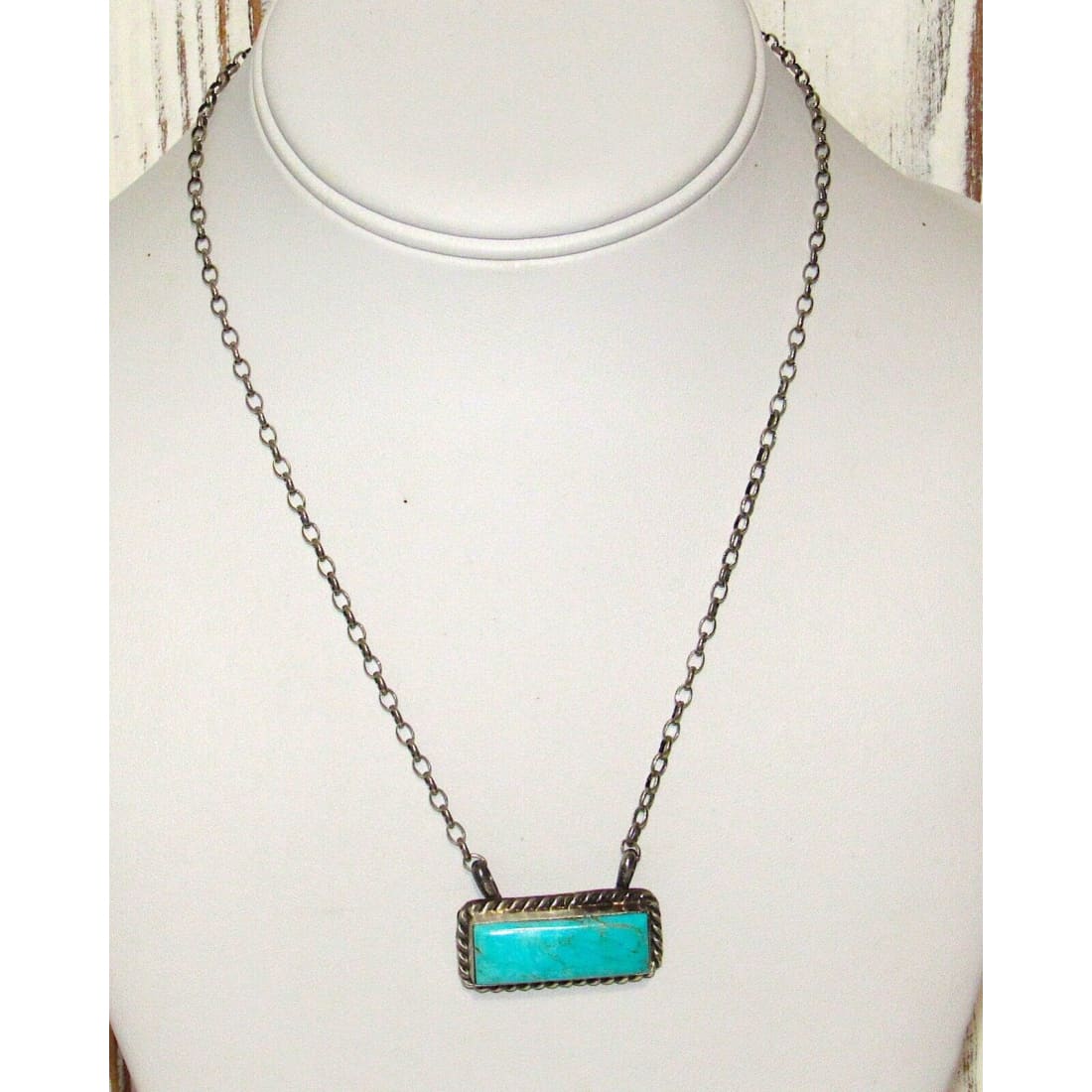 Navajo Royston Turquoise Bar Necklace Sterling Silver Native