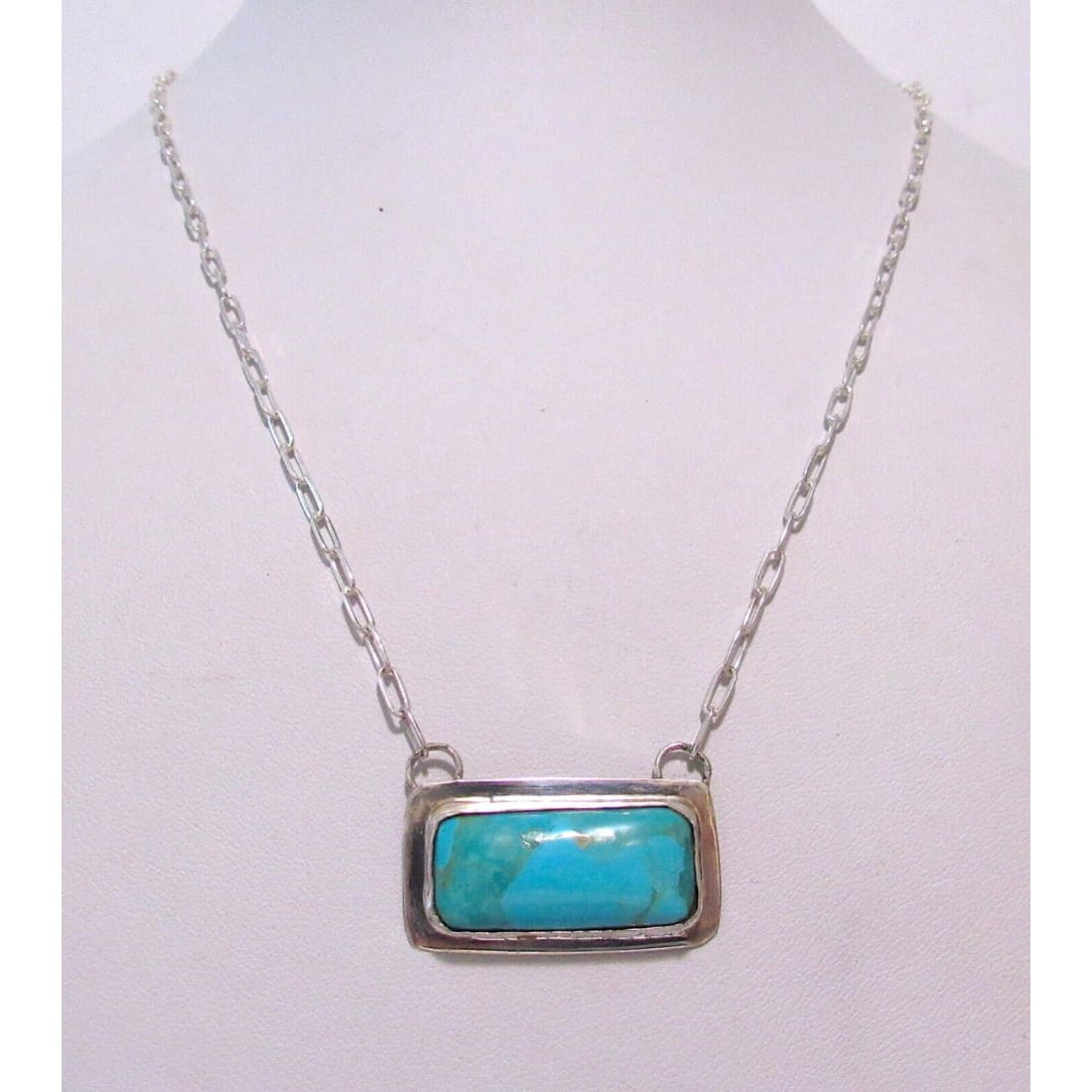 Navajo Royston Turquoise Bar Necklace Sterling Silver Native