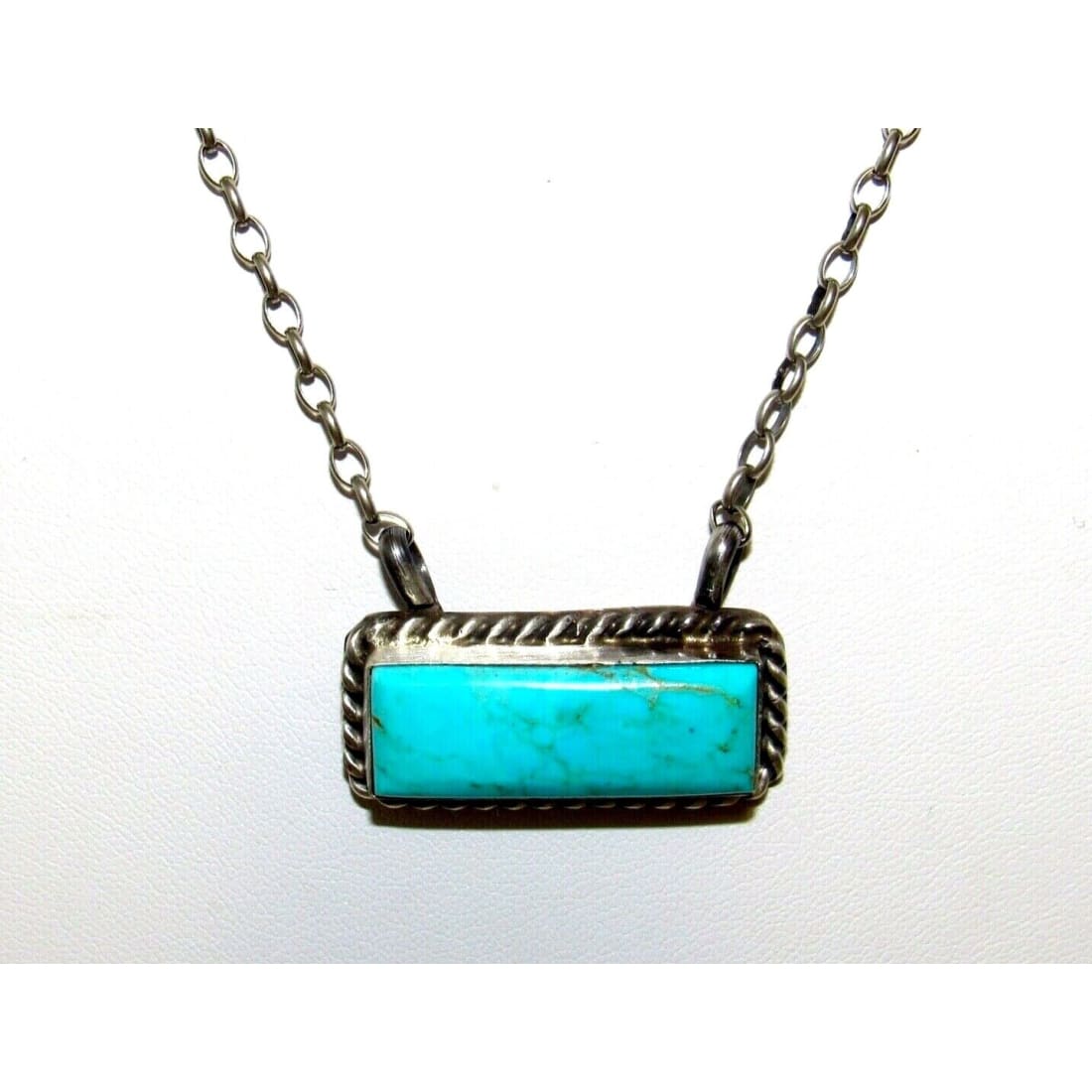 Navajo Royston Turquoise Bar Necklace Sterling Silver Native