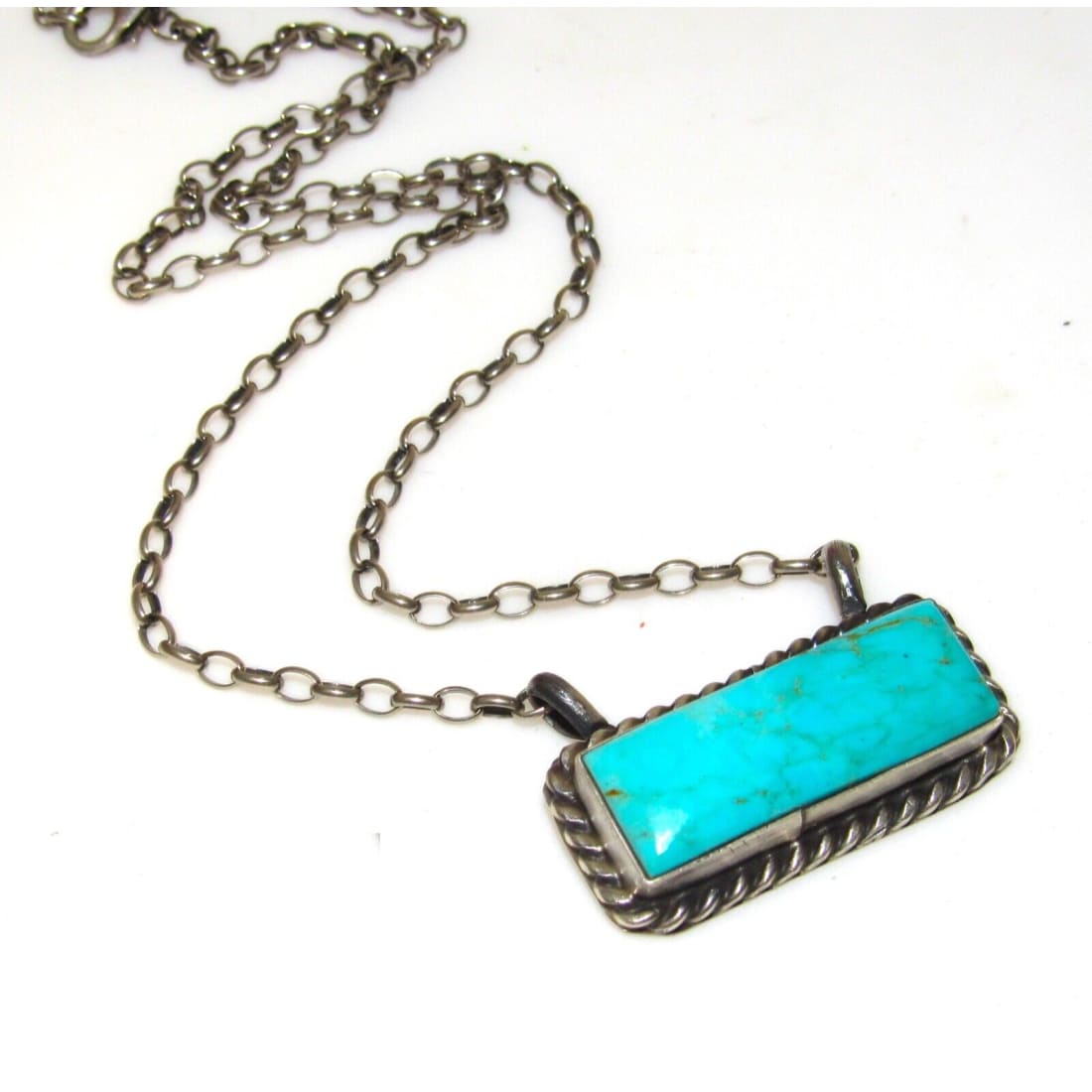 Navajo Royston Turquoise Bar Necklace Sterling Silver Native