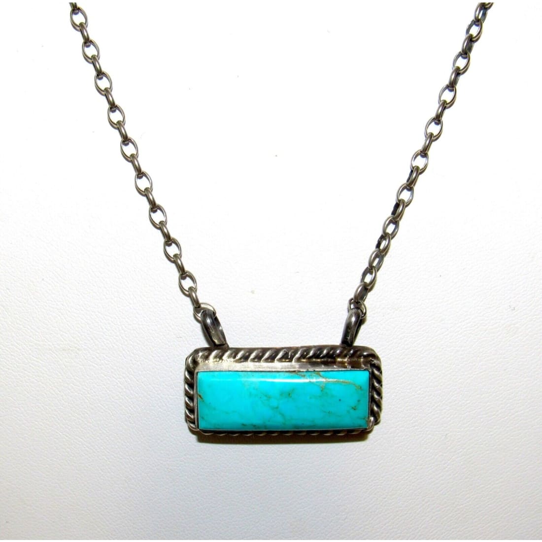Navajo Royston Turquoise Bar Necklace Sterling Silver Native