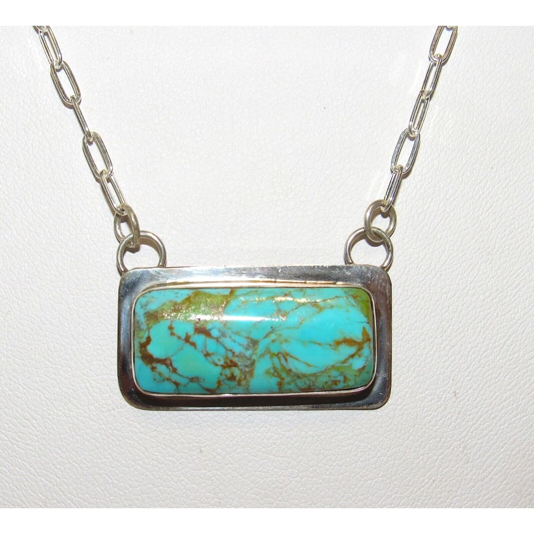 Navajo Royston Turquoise Bar Necklace Sterling Silver Native