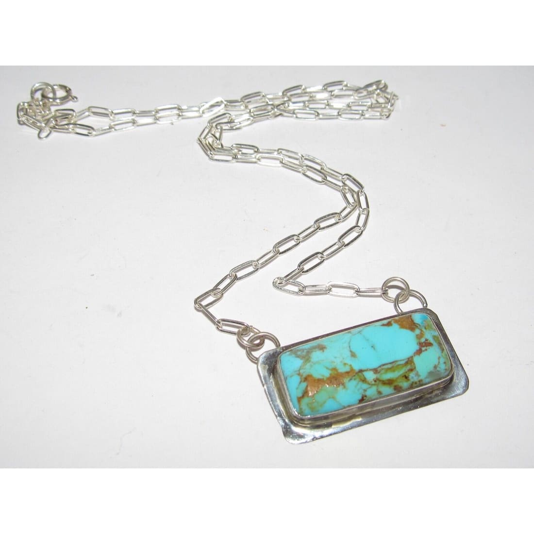 Navajo Royston Turquoise Bar Necklace Sterling Silver Native