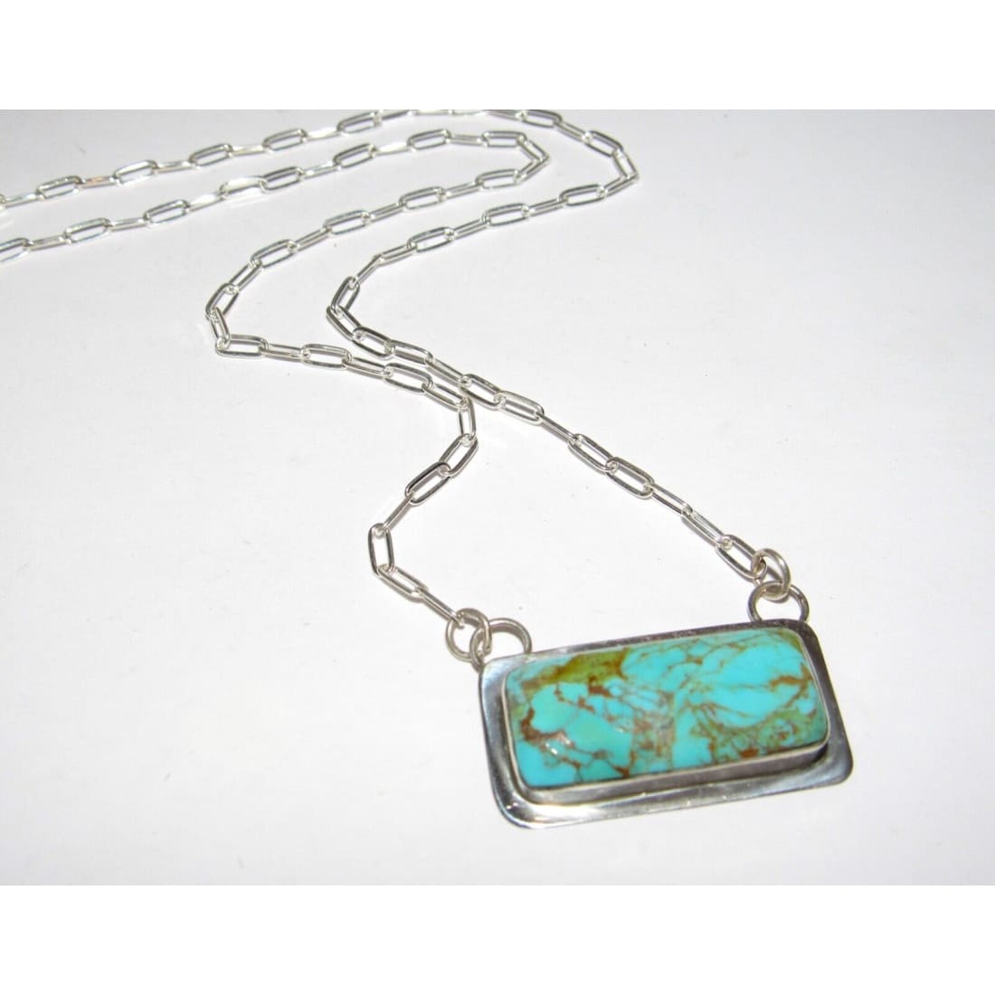 Navajo Royston Turquoise Bar Necklace Sterling Silver Native