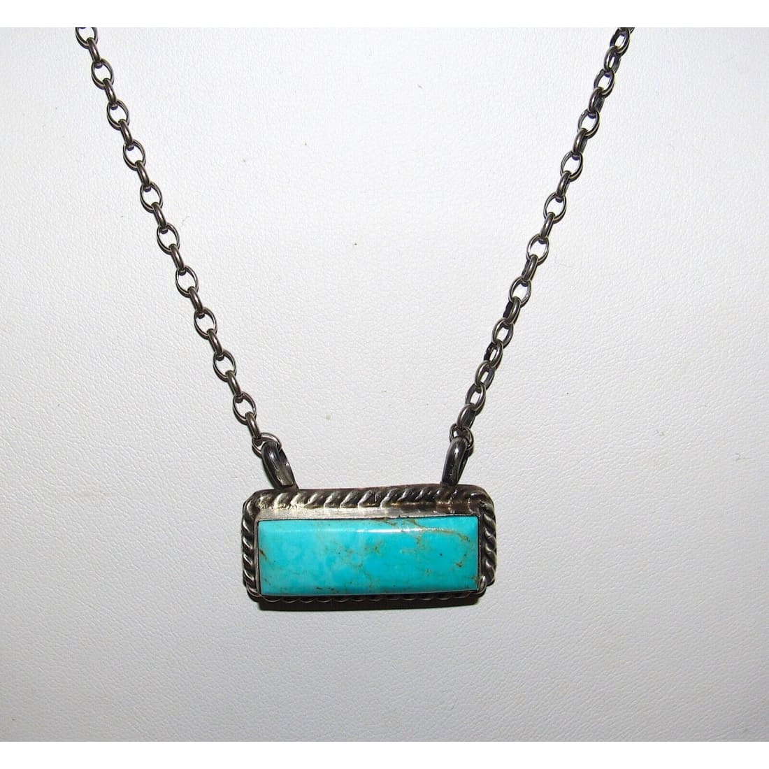 Navajo Royston Turquoise Bar Necklace Sterling Silver Native