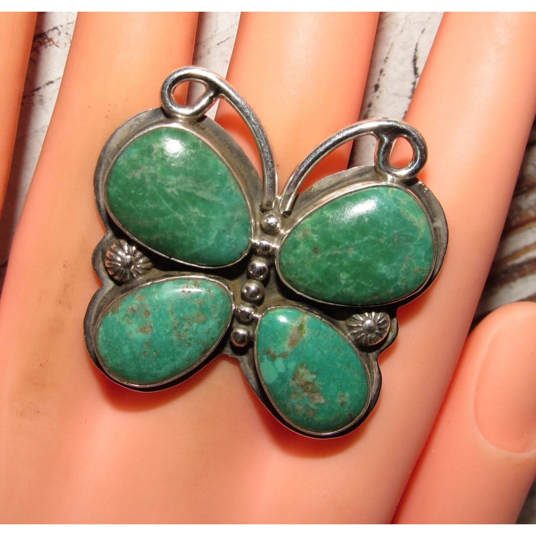 Navajo Royston Turquoise Butterfly Adjustable Ring Sz 7