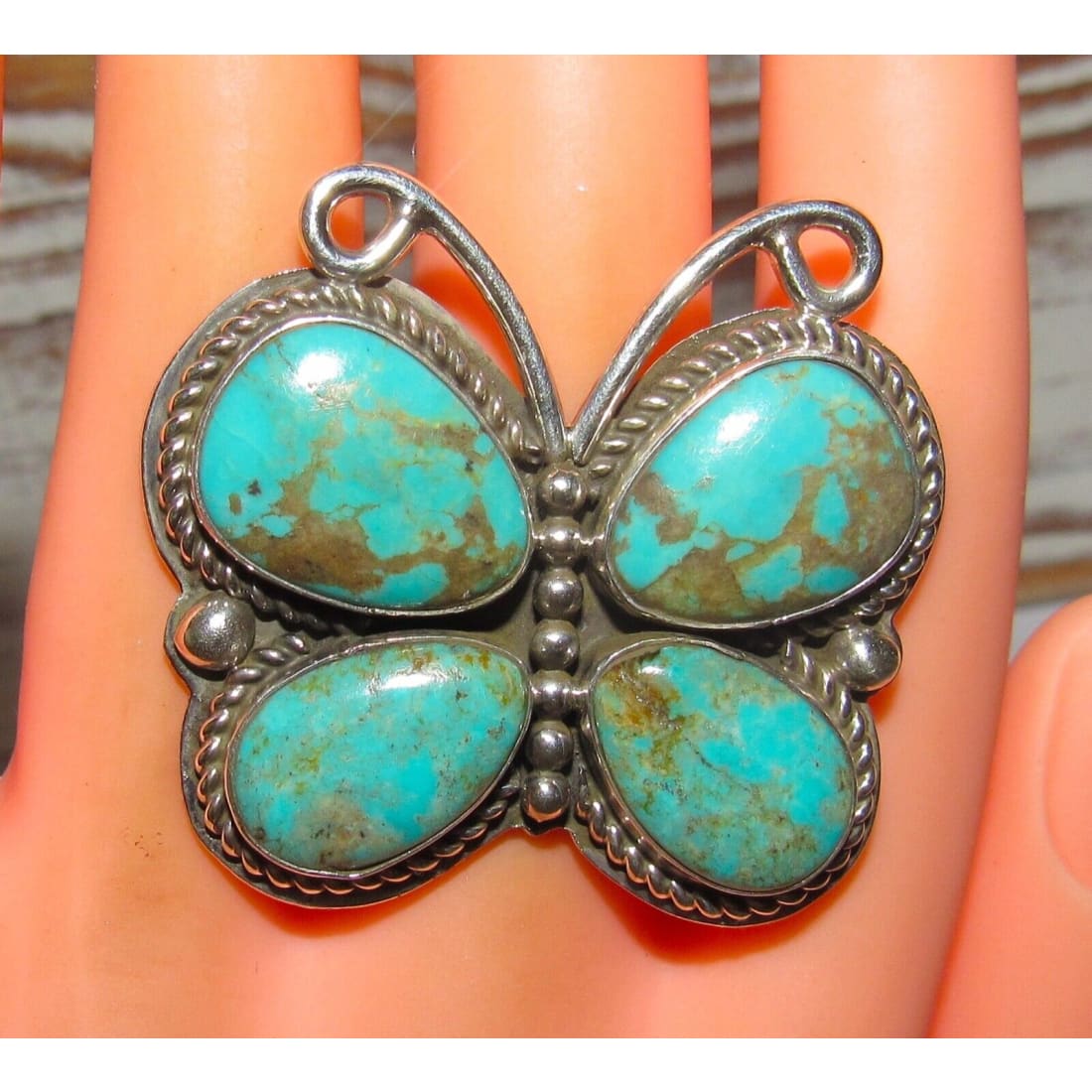 Navajo Royston Turquoise Butterfly Adjustable Ring Sz 8