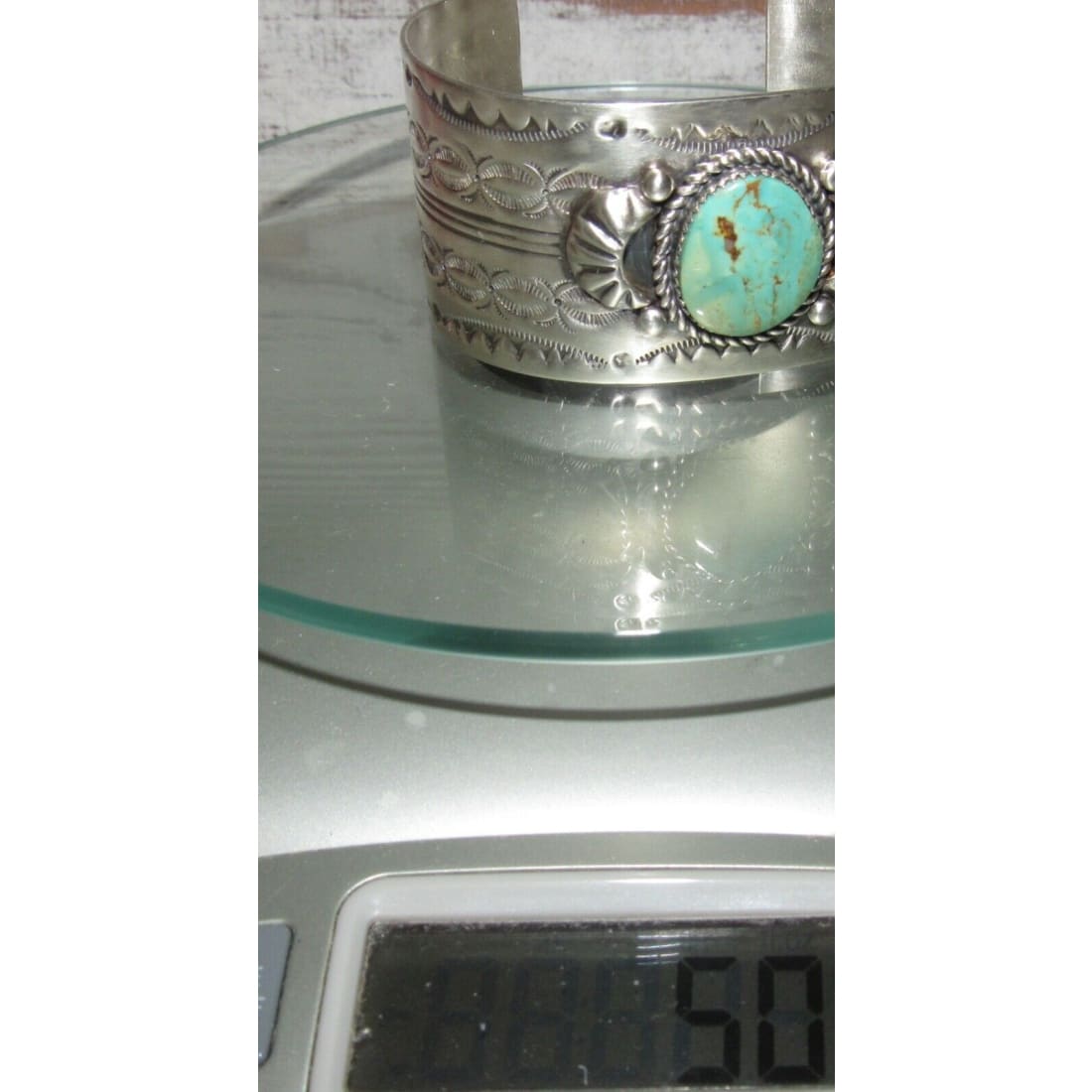 Navajo Royston Turquoise Cuff Bracelet Sterling Hand Stamped Repousse F Francis Native American