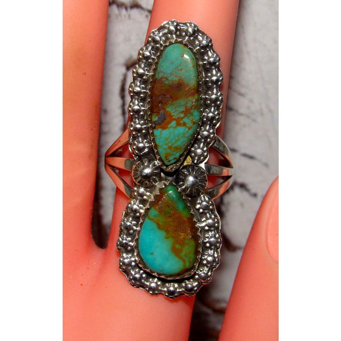 Navajo Royston Turquoise Statement Pointer Ring Sz 8.5
