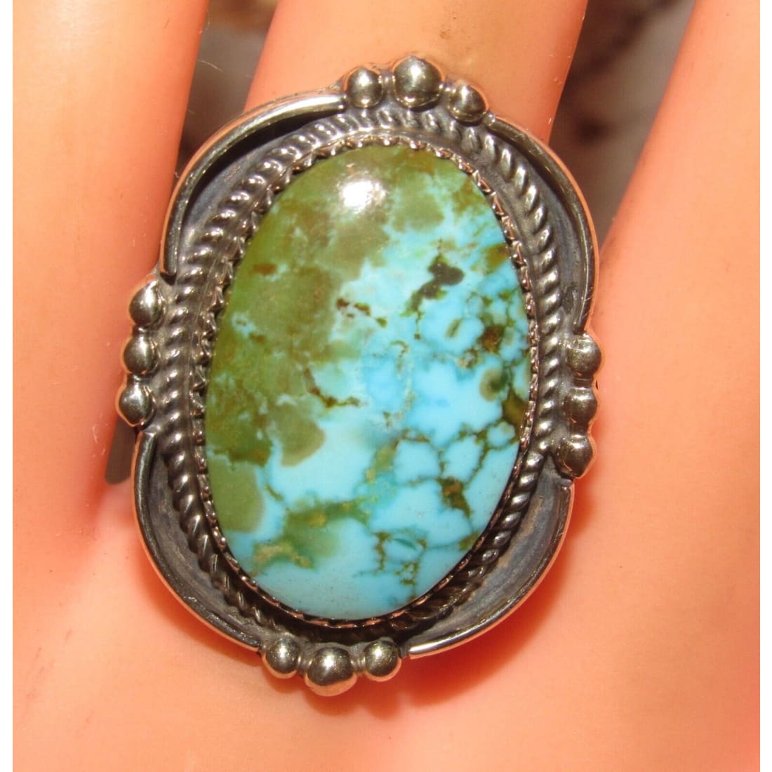 Navajo Royston Turquoise Statement Ring Sz 9 Sterling Silver