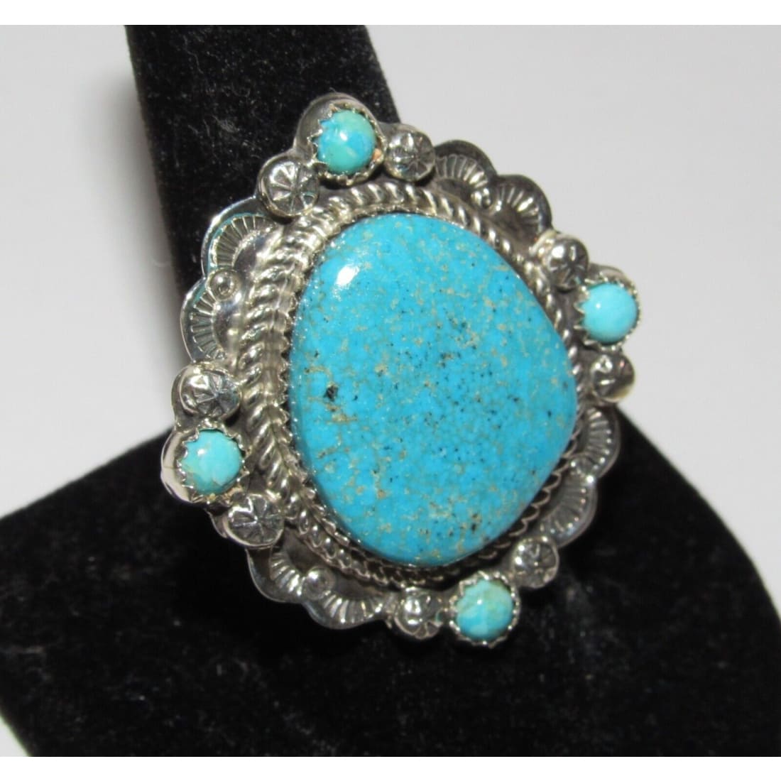 Navajo Sleeping Beauty Turquoise Ring Sz 9 Sterling Silver