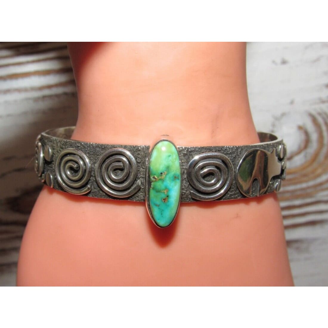 Navajo Sonoran Gold Turquoise Petroglyph Bracelet Sterling