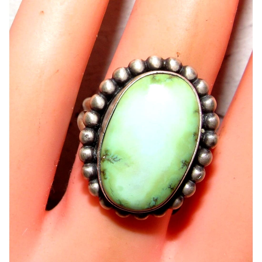 Navajo Sonoran Gold Turquoise Ring Sz 7.5 Sterling Silver Signed Native Native American