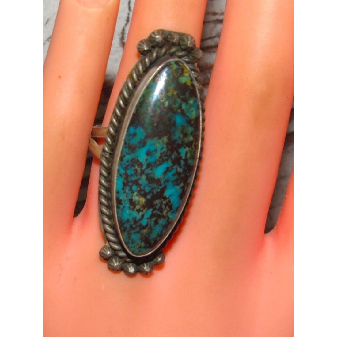 Navajo Spiderweb Kingman Turquoise Ring Size 8 Sterling