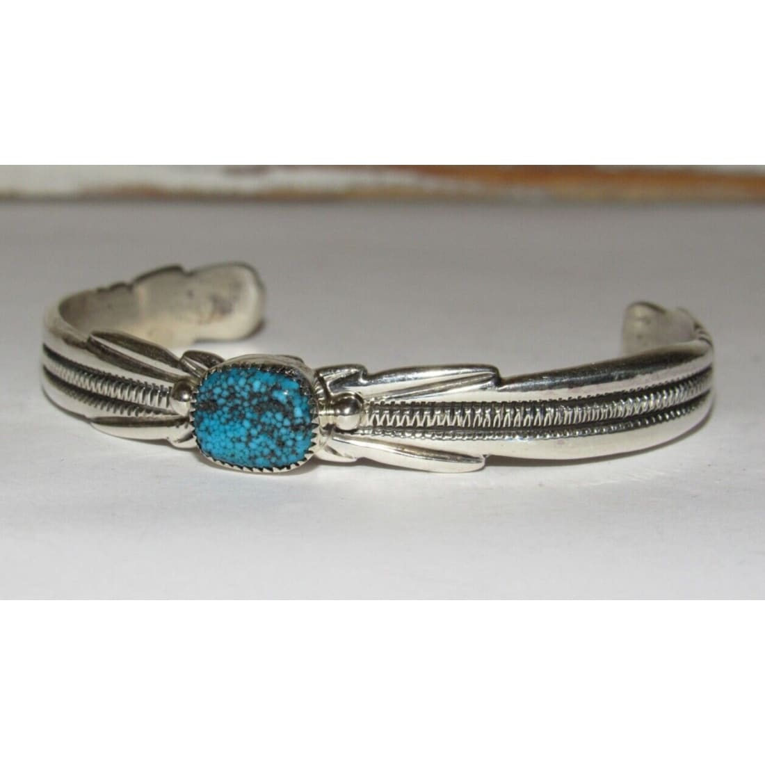 Navajo Spiderweb Kingman Turquoise Stacker Cuff Bracelet