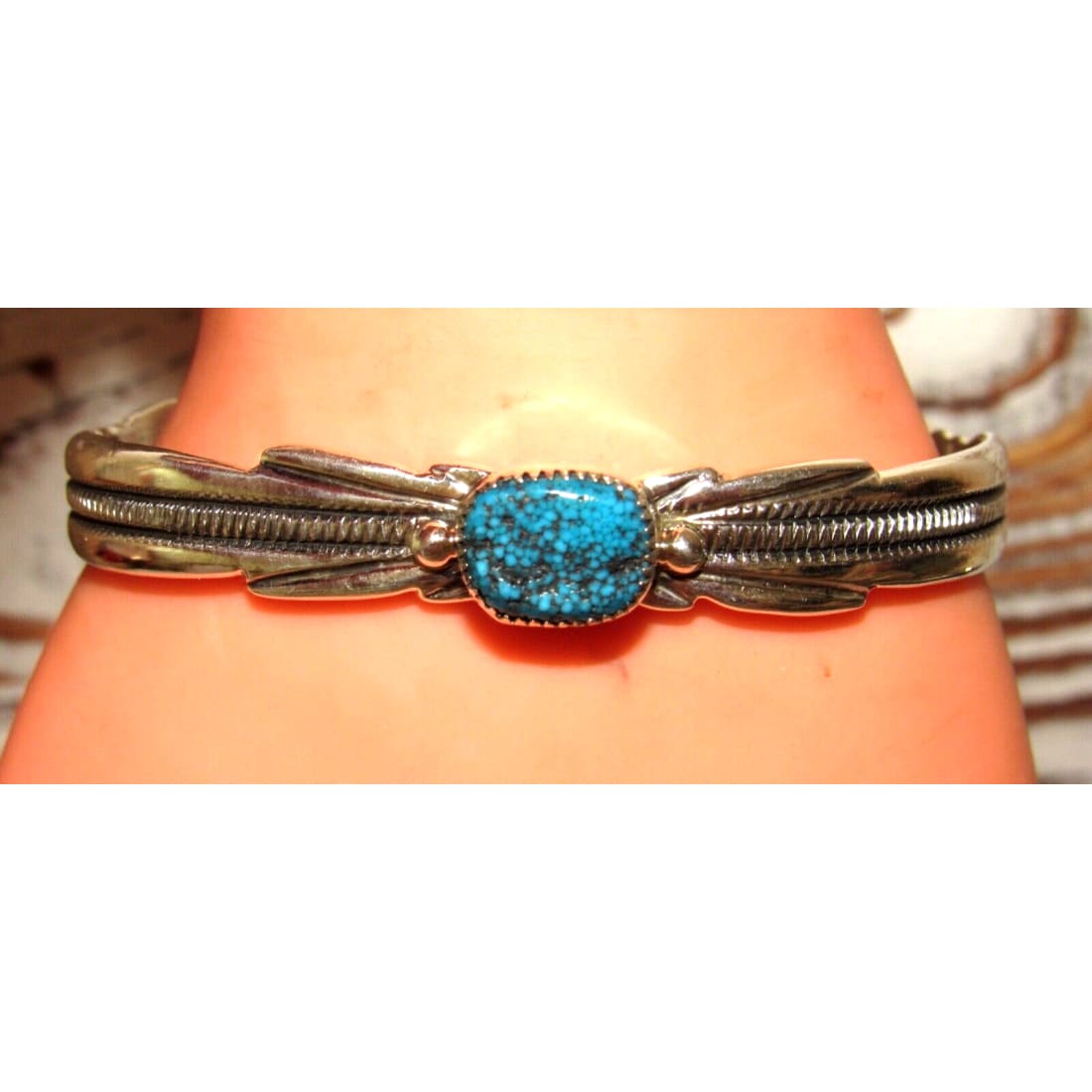 Navajo Spiderweb Kingman Turquoise Stacker Cuff Bracelet