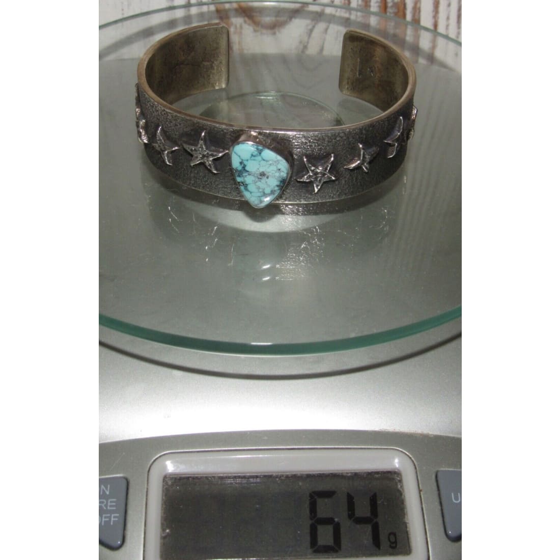 Navajo Spiderweb Kingman Turquoise Tufa Cast Sterling Stars