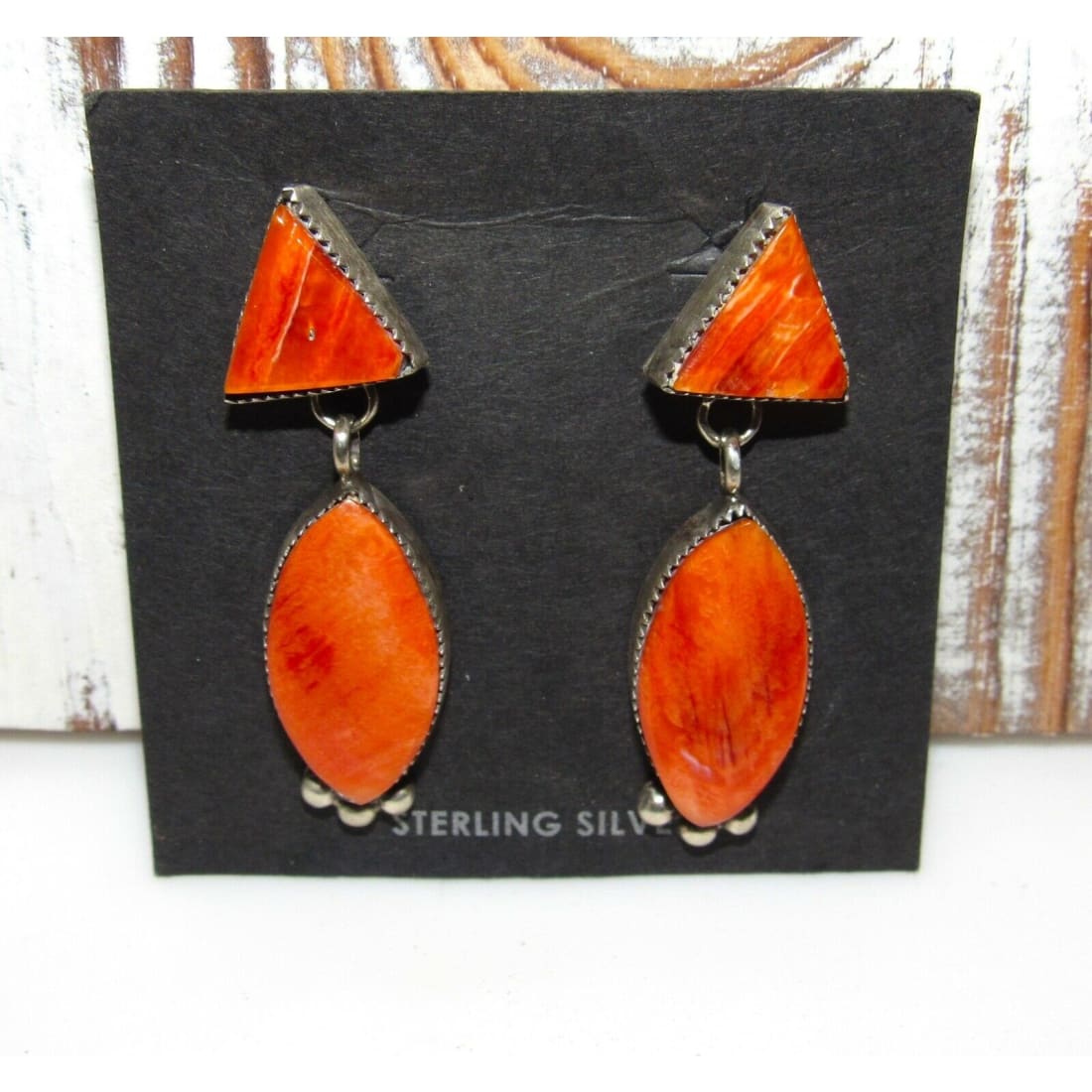 Navajo Spiny Oyster Sterling Silver Dangle Statement Earrings Signed Native Native American