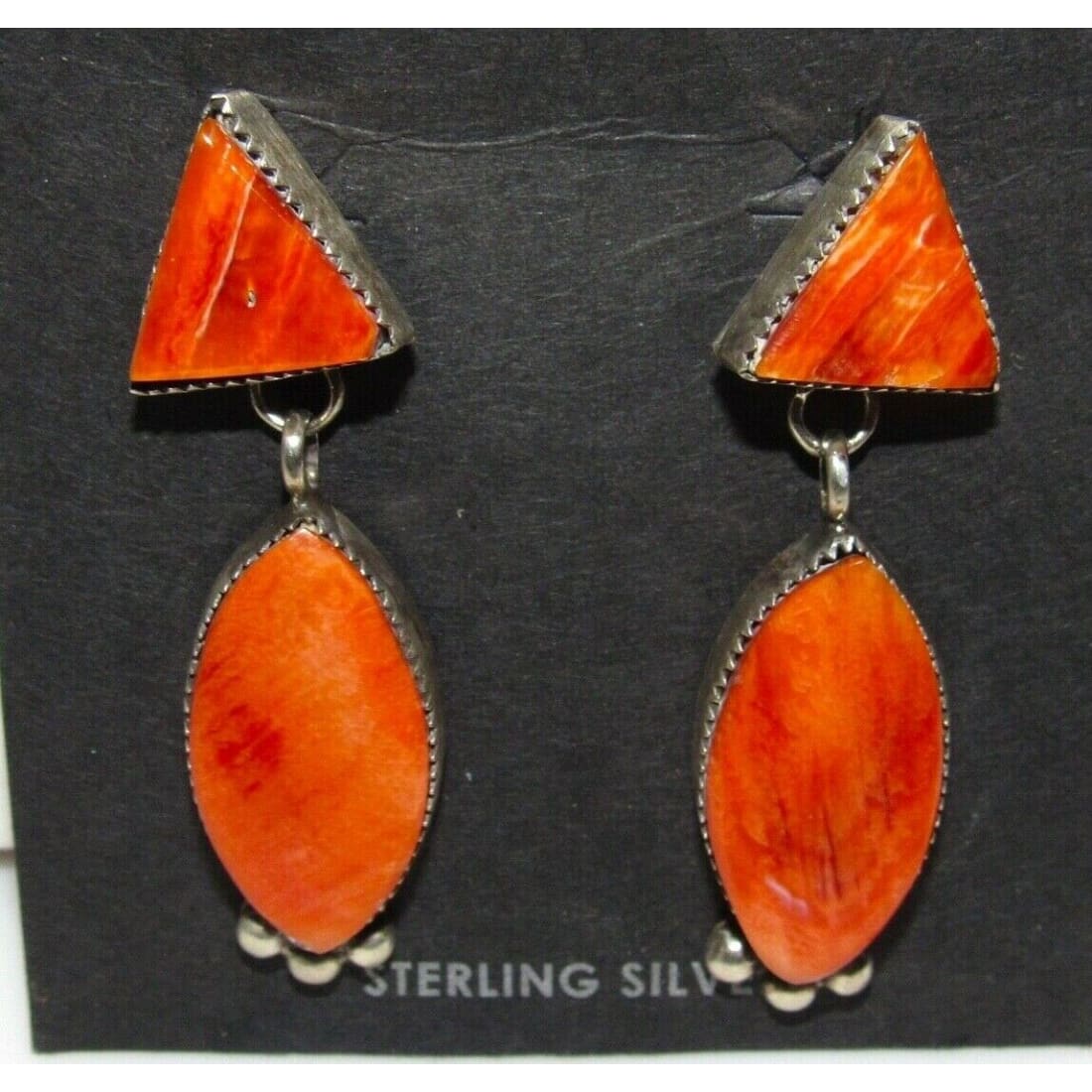 Navajo Spiny Oyster Sterling Silver Dangle Statement Earrings Signed Native Native American