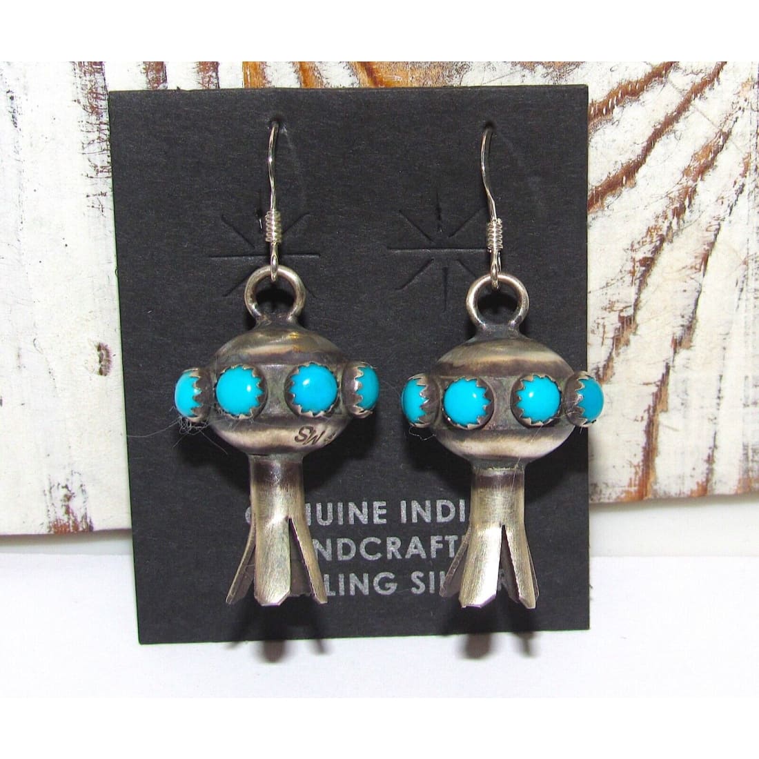 Navajo Squash Blossom Earrings Sterling Silver Turquoise