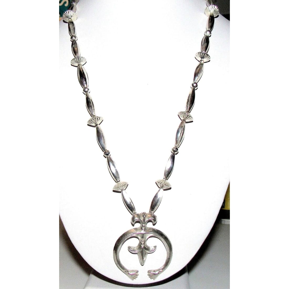 Navajo Squash Blossom Necklace Sand Cast Naja Sterling