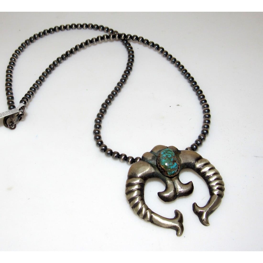 Navajo Squash Blossom Necklace Sand Cast Naja Sterling Turquoise Navajo Pearls Native American