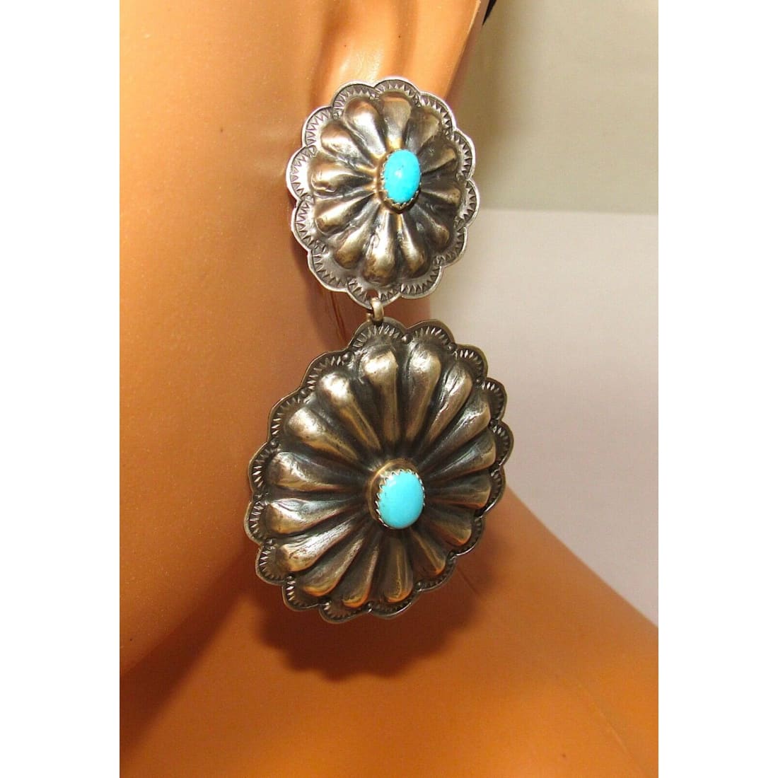 Navajo Statement Concho Earrings Sterling Silver Sleeping