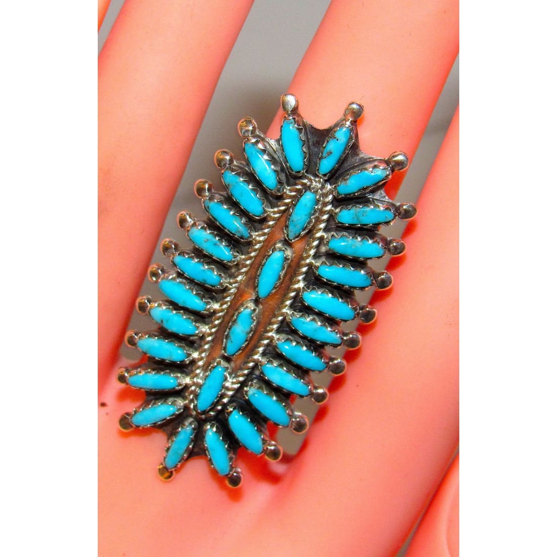 Navajo Statement Turquoise Cluster Ring Sz 7 Sterling Native American R. Nez The Southwestern Style Gallery